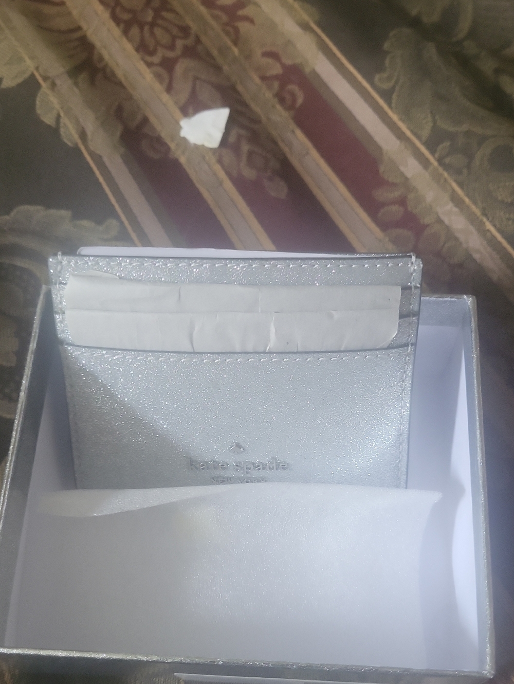 Kate glitter Sliver Lunar Lights Color  Slim  credit card holder boxed